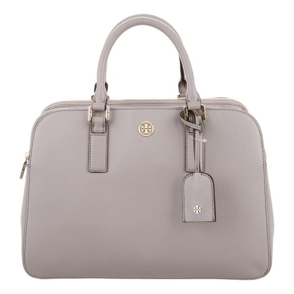 TORY BURCH Robinson Triple-Zip Satchel Saffiano Leather Grey (MSRP $550) - mint - Picture 6 of 9